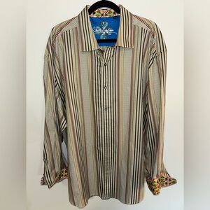 Robert Graham Button Down Long Sleeve Shirt Flip Cuff Multicolor  Men's 3XL